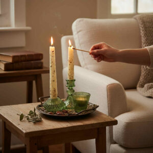 Green altar candle holders