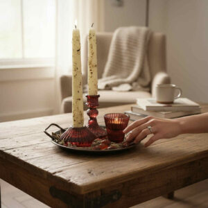 Red altar candle holders