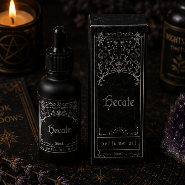 Hecate perfume oil 30ml in black glass bottle with luxury gift box by Roaming Raven