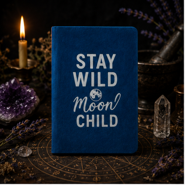 Blue 'Stay Wild Moon Child' notebook for journaling, note taking and Book of Shadows