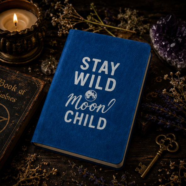 Blue 'Stay Wild Moon Child' notebook for journaling, note taking and Book of Shadows