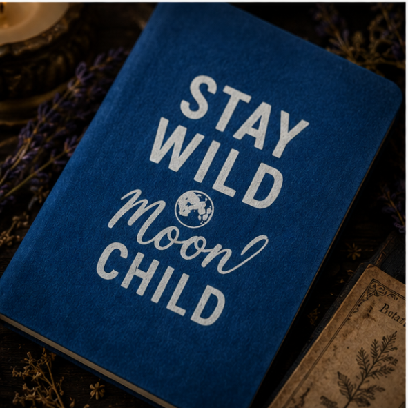 Blue 'Stay Wild Moon Child' notebook for journaling, note taking and Book of Shadows
