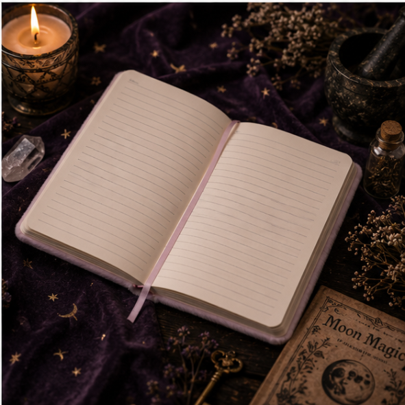 Pink velvet 'Before I Forget' journal with embroidered cover for journaling, notes and Book of Shadows