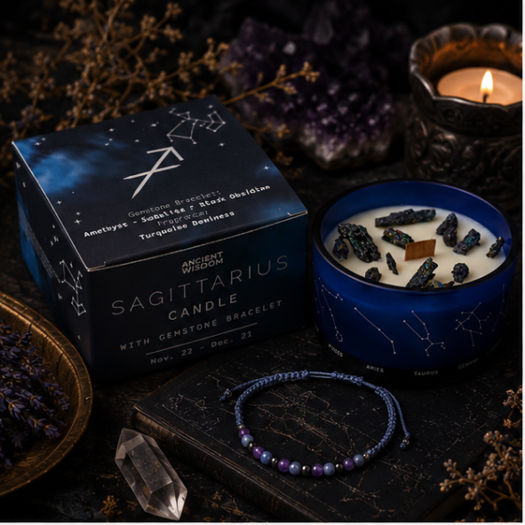 Zodiac Crystal Candle with Gemstone Bracelet - Sagittarius - Image 2