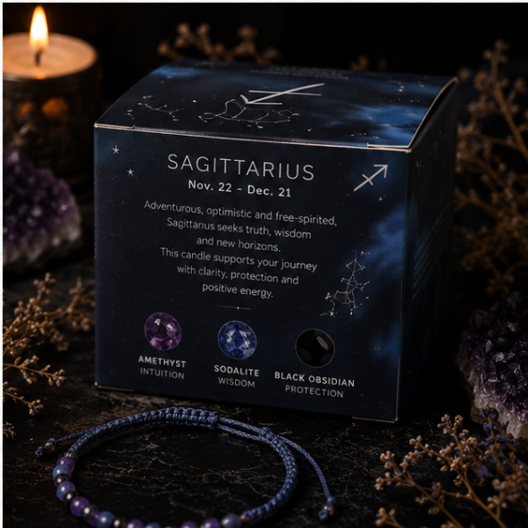 Zodiac Crystal Candle with Gemstone Bracelet - Sagittarius - Image 5