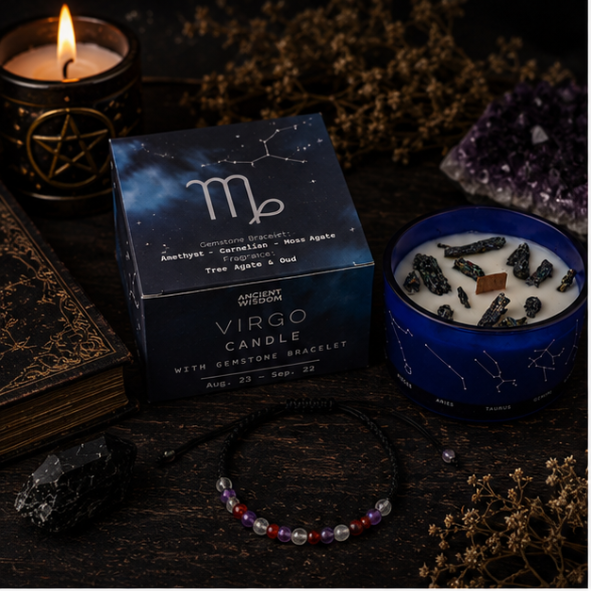 Zodiac Crystal Candle with Gemstone Bracelet - Virgo - Image 5