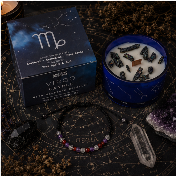 Zodiac Crystal Candle with Gemstone Bracelet - Virgo - Image 2