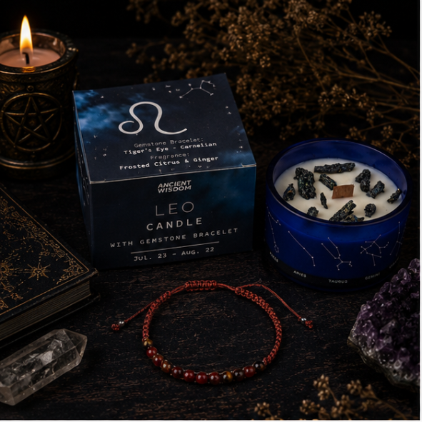 Zodiac Crystal Candle with Gemstone Bracelet - Leo - Image 3