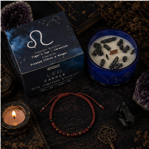Zodiac Crystal Candle with Gemstone Bracelet - Leo - Image 2