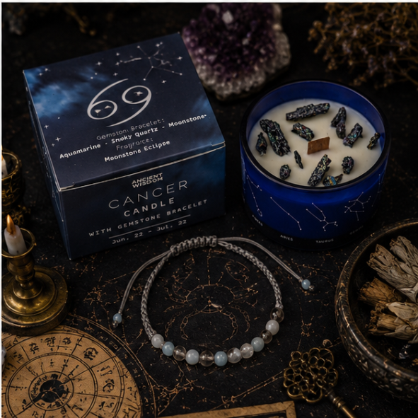 Zodiac Crystal Candle with Gemstone Bracelet - Cancer - Image 2