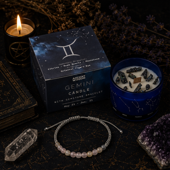 Zodiac Crystal Candle with Gemstone Bracelet - Gemini - Image 2