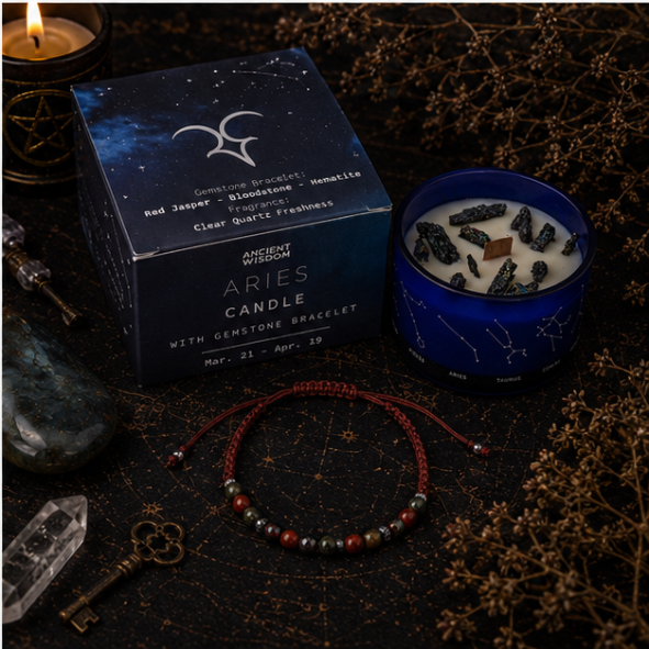 Zodiac Crystal Candle with Gemstone Bracelet - Aries - Image 5