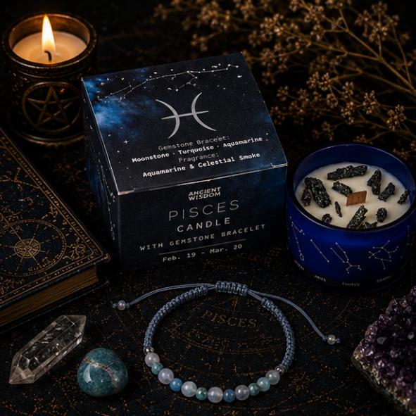 Zodiac Crystal Candle with Gemstone Bracelet - Pisces - Image 2