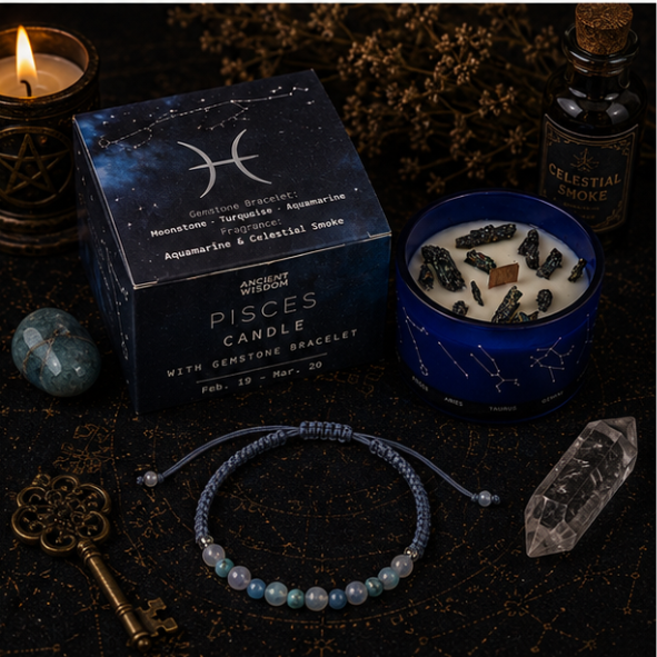 Zodiac Crystal Candle with Gemstone Bracelet - Pisces - Image 5