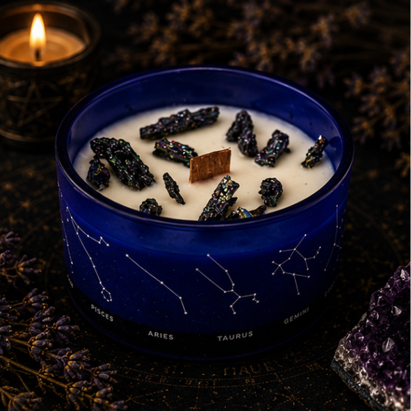 Zodiac Crystal Candle with Gemstone Bracelet - Aquarius - Image 3