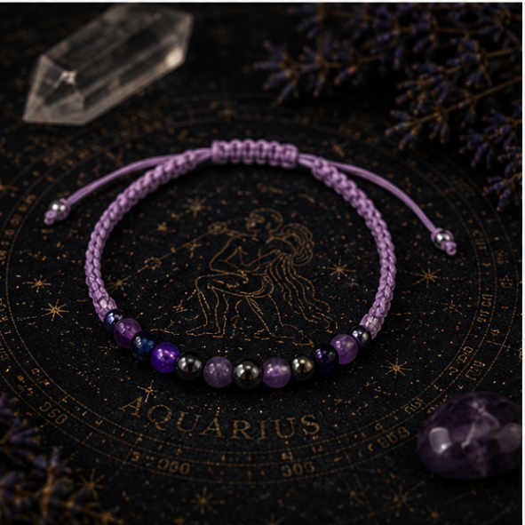 Zodiac Crystal Candle with Gemstone Bracelet - Aquarius - Image 4
