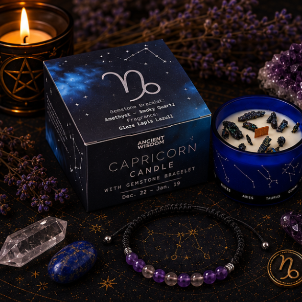 Zodiac Crystal Candle with Gemstone Bracelet - Capricorn - Image 3