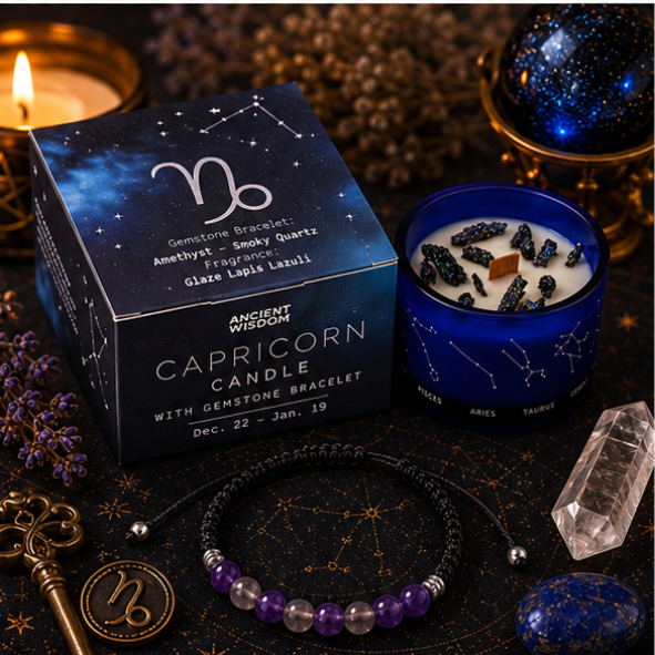 Zodiac Crystal Candle with Gemstone Bracelet - Capricorn - Image 2