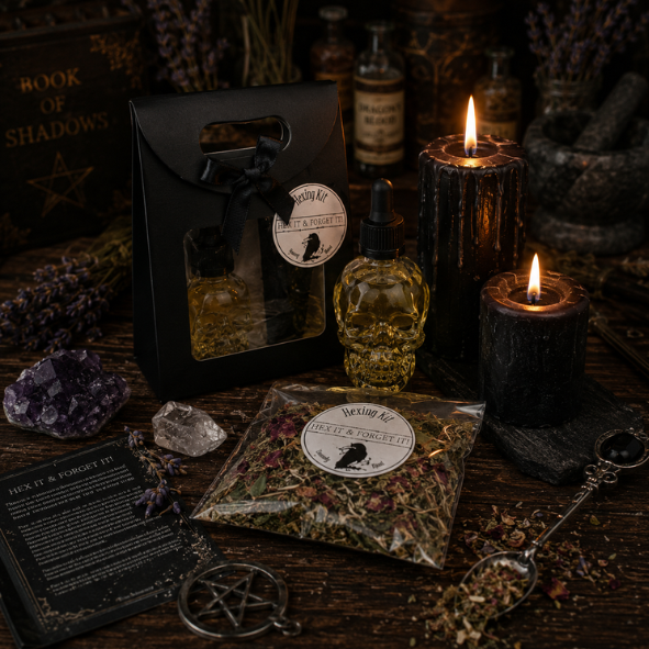 Handcrafted Hexing Kit with ritual oil, herbs, spell bottle and instructions by Roaming Raven