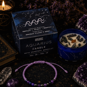 Zodiac Crystal Candle with Gemstone Bracelet - Aquarius