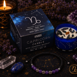 Zodiac Crystal Candle with Gemstone Bracelet - Capricorn