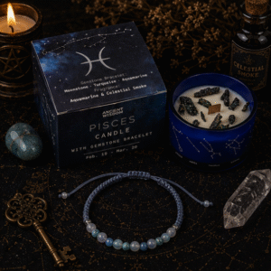 Zodiac Crystal Candle with Gemstone Bracelet - Pisces