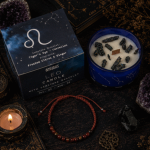 Zodiac Crystal Candle with Gemstone Bracelet - Leo