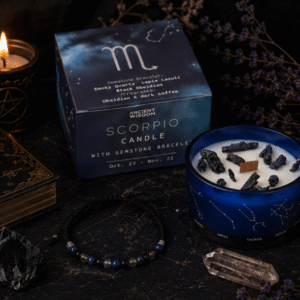 Zodiac Crystal Candle with Gemstone Bracelet - Scorpio