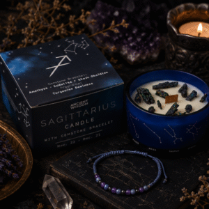 Zodiac Crystal Candle with Gemstone Bracelet - Sagittarius