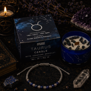 Zodiac Crystal Candle with Gemstone Bracelet - Taurus