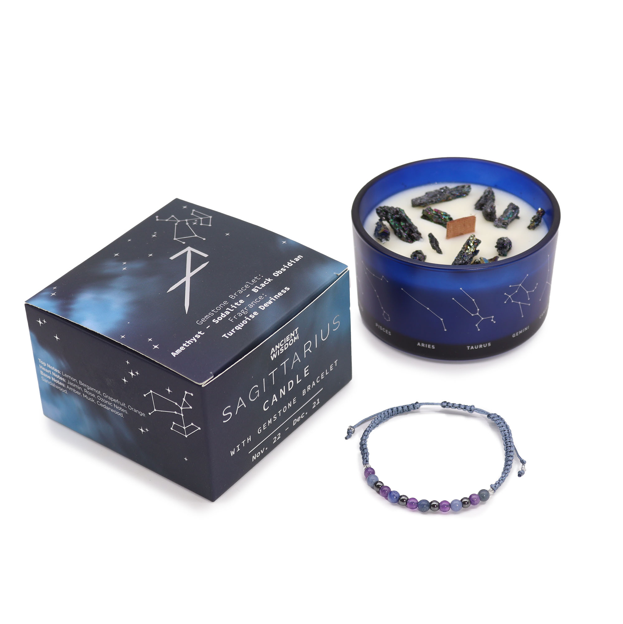 Zodiac Crystal Candle with Gemstone Bracelet - Sagittarius - Image 2