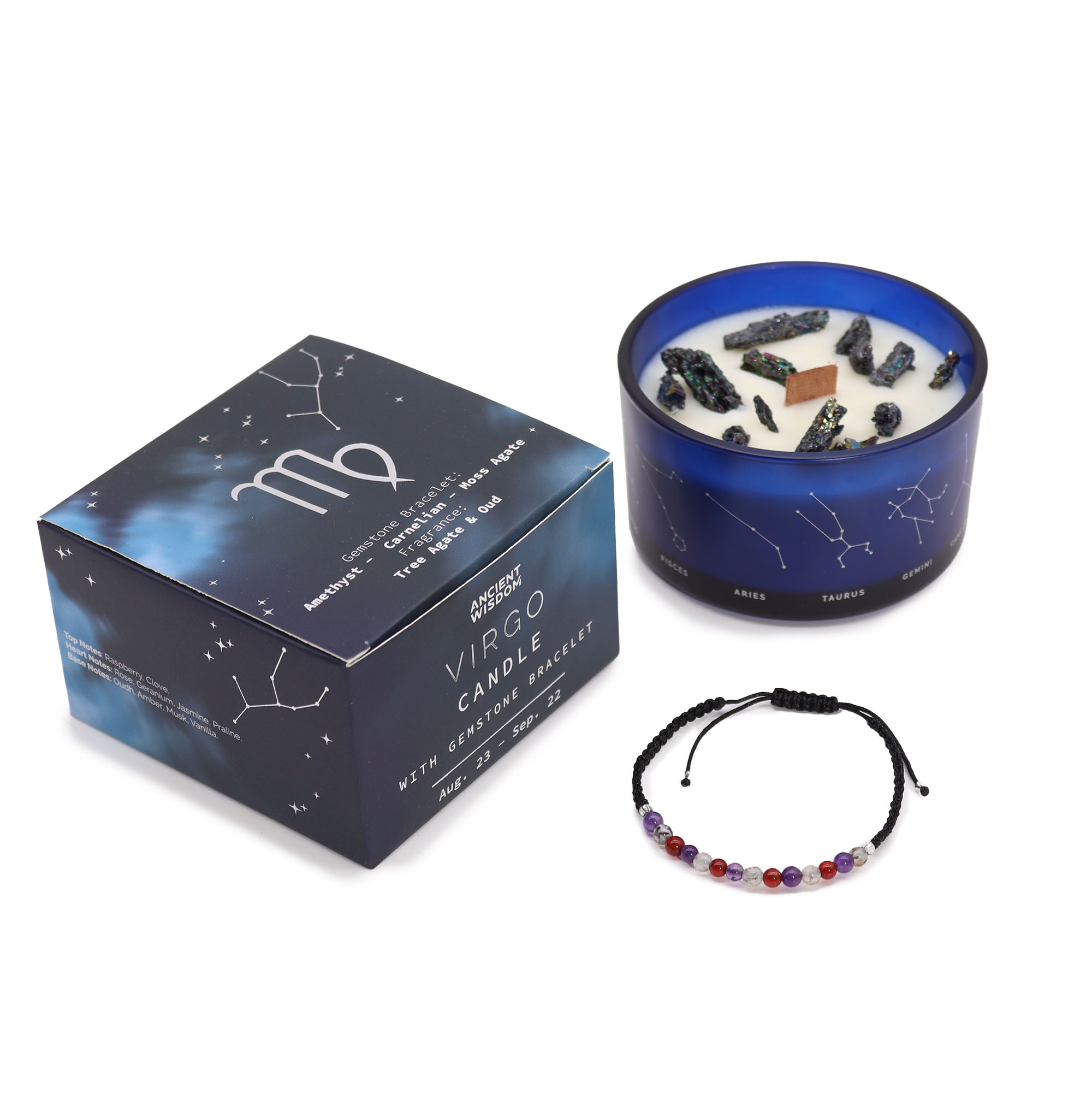 Zodiac Crystal Candle with Gemstone Bracelet - Virgo - Image 2