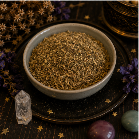 Premium Dried St John's Wort in a resealable apothecary pouch for ritual, herbal craft and botanical collections by Roaming Raven.