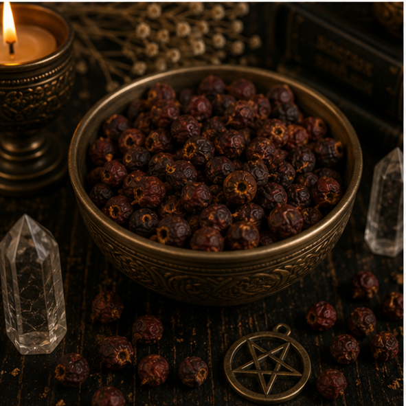 Dried Hawthorn Berries in a resealable apothecary pouch for herbal craft, ritual and botanical collections by Roaming Raven.