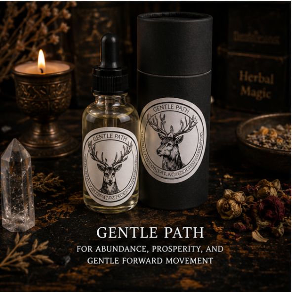 Gentle Path Deer Intention Oil in a 30ml glass bottle with luxury presentation tube, clear quartz and citrine by Roaming Raven.