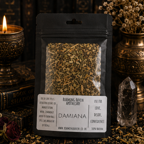 Dried Damiana Herb for love spells, confidence, attraction and magical rituals by Roaming Raven Apothecary