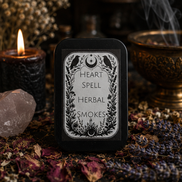 Heart Spell herbal smokes tin containing 10 handcrafted botanical herbal smokes by Roaming Raven