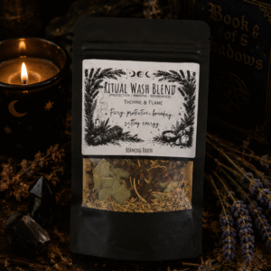 Thorne & Flame Ritual Wash Blend with botanical herbs and mineral salts for protection, grounding and spiritual home cleansing by Roaming Raven
