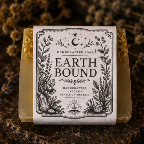 Earth Bound handmade vegan honey and oat soap by Roaming Raven with botanical herbs and lavender