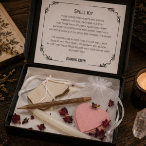 Love Spell Kit with wishing hearts, ritual candle, seed markers and love ritual for romance, self-love and intention setting by Roaming Raven