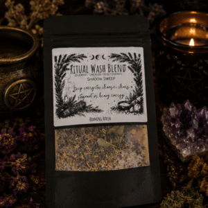 Shadow Sweep Ritual Wash Blend with herbs and mineral salts for spiritual cleansing, floor washes and ritual baths by Roaming Raven