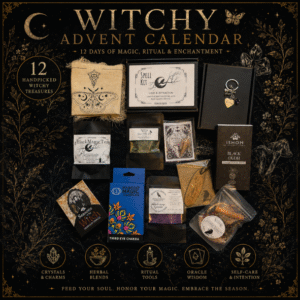 12 Day Witchy Advent Calendar gift box with handmade spell kit, incense, herbs, oracle cards, tea, crystals and ritual tools by Roaming Raven