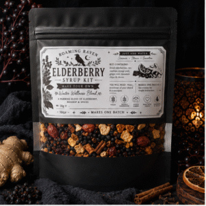 Elderberry Syrup Kit with dried elderberries, rosehips, orange peel and warming spices by Roaming Raven