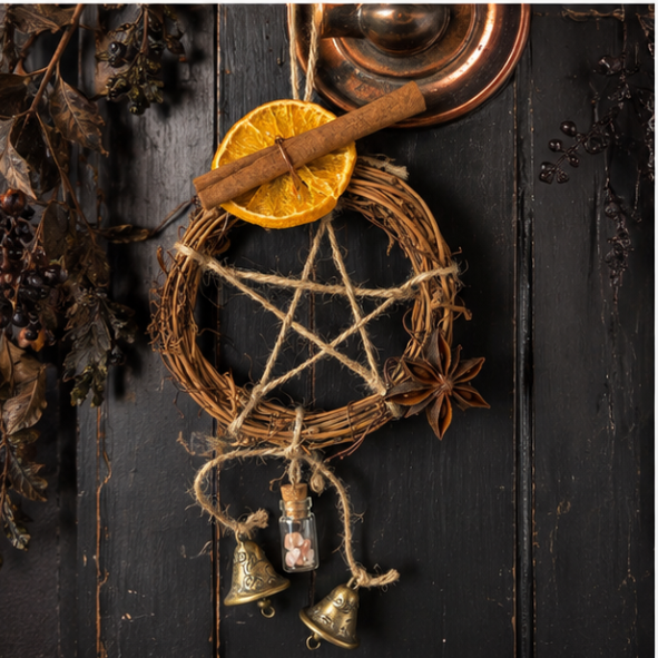 Rustic Samhain witches bells hanging decoration for protection, remembrance and honouring the season