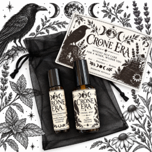 Crone Era Self-Care Duo | Cooling Pulse Roller & Peppermint Facial Mist | Menopause-Inspired Witchy Gift Set with Organza Bag